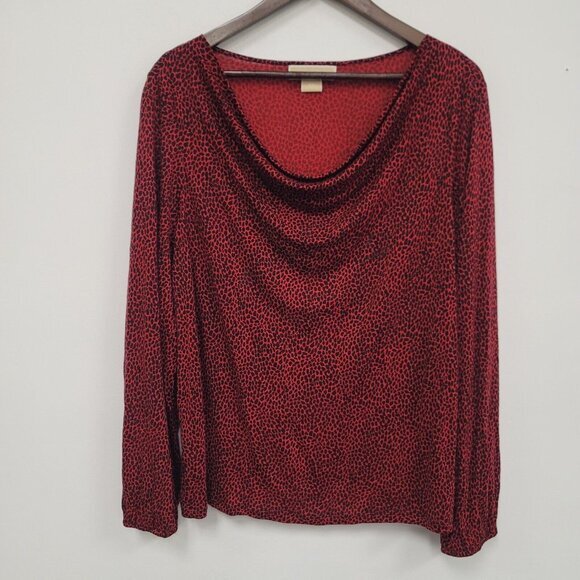 Michael Kors Tops - Michael Kors Women Speckled Cowl Neck Top Size 2X Red Lyocell Career Office